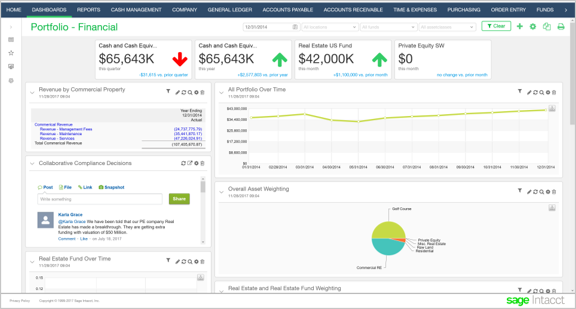 a screenshot of the sage intacct dynamic dashboard financial portfolio screen